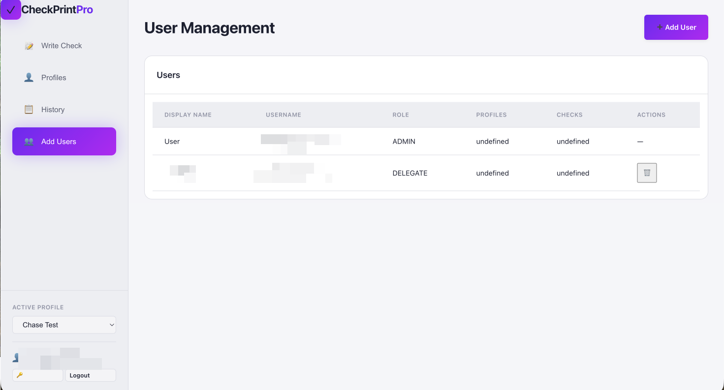 CheckPrintPro user management with team roles